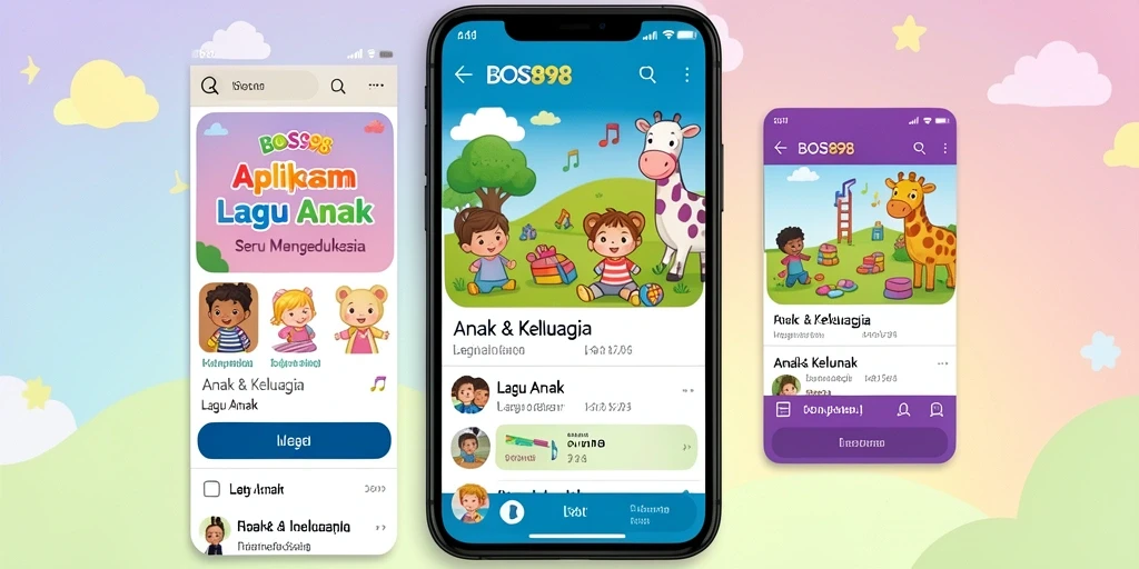 Antarmuka aplikasi BOS898 dengan berbagai lagu anak yang menyenangkan.