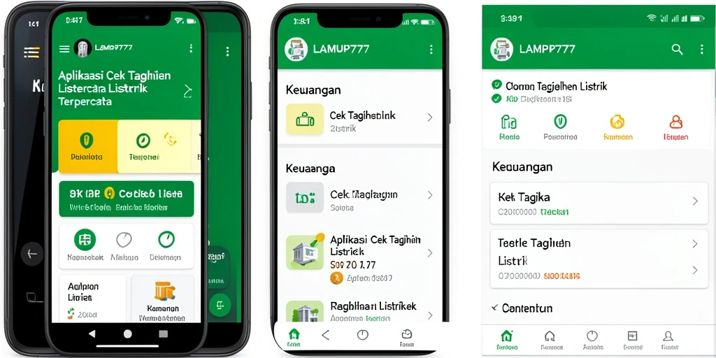 Screenshot antarmuka aplikasi LAMPU777 untuk cek tagihan listrik.