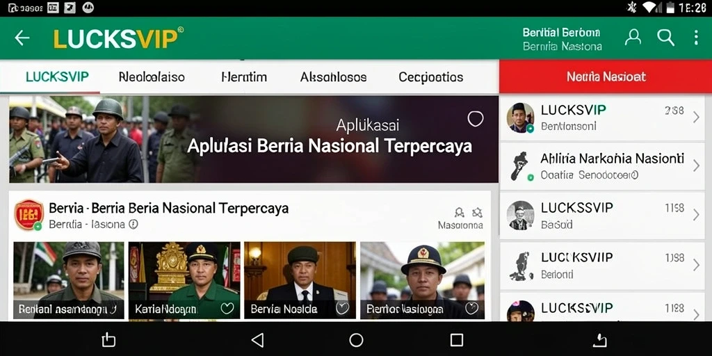 Tampilan antarmuka aplikasi LUCKSVIP dengan berita terbaru.